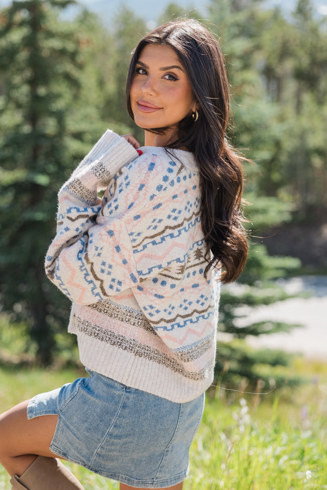 Fair and Square Beige Multi Fair Isle Cardigan for Women - Cozy Knit Sweater with Nordic Pattern - Perfect for Winter, Christmas & Holiday Outfits