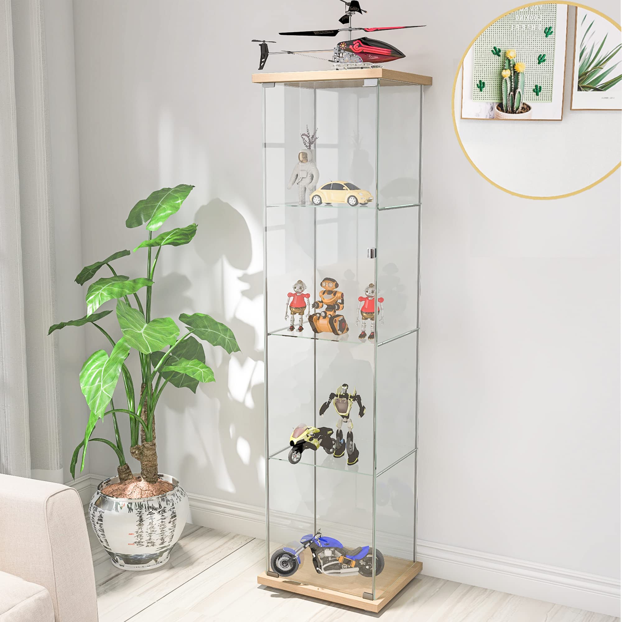 4-Tier Glass Door Display Cabinet with Clear Shelves - Curio Cabinet for Home, Office, or Living Room - Floor Standing Corner Bookcase for Books, Toys, Collectibles & Decor - Perfect for Showcasing Collections in Bedroom, Study or Entryway