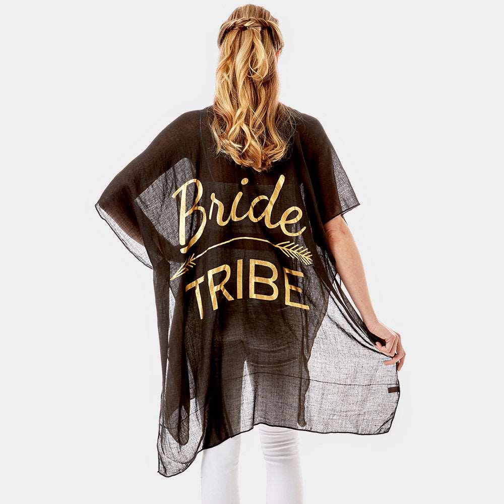 Bride Tribe Solid Lettering Cover Up Poncho - M H W Accessories for Bachelorette Party, Beach Wedding, Bridal Shower