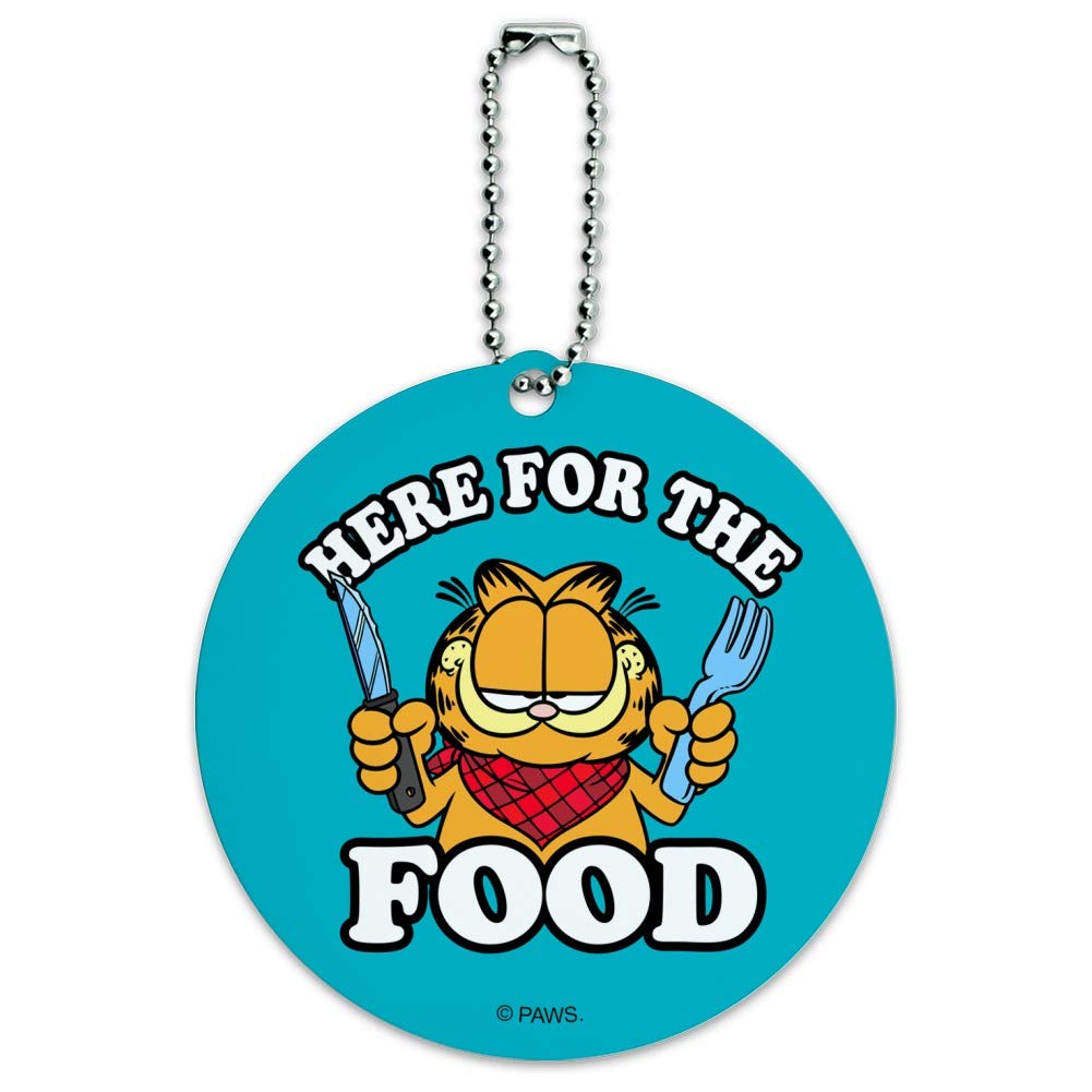 Garfield Here for The Food Round Luggage ID Tag - Cute Cartoon Suitcase Name Tag for Carry-On Bags - Perfect for Travel Identification & Personalized Bag Tags