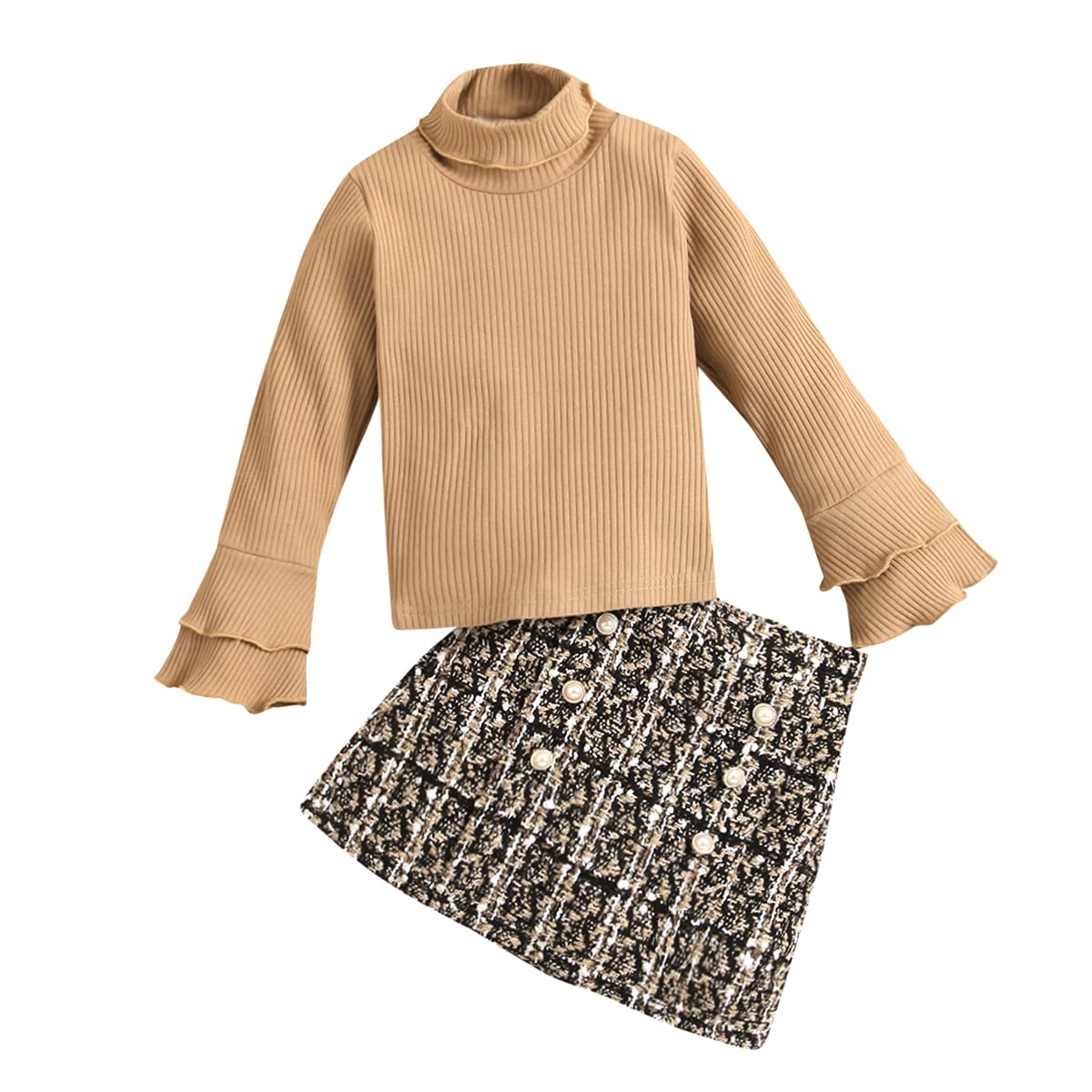 Newborn Baby Girl Outfits - Long Sleeve Solid Sweater Top & Button Mini Skirt 2-Piece Set | Soft Cotton Winter Clothes for Newborns | Perfect for Family Photos, Holidays & Special Occasions