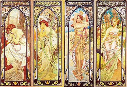 Alphonse Mucha Times of The Day Wooden Jigsaw Puzzle for Adults - 539 Piece Art Puzzle by Nautilus Puzzles - Perfect for Home Decor, Gift Giving & Relaxation