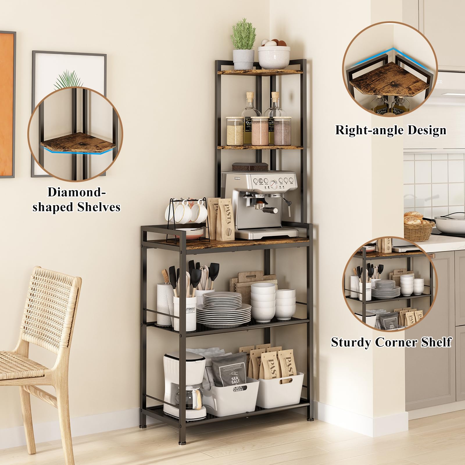 GILLAS 5-Tier Metal Corner Bookshelf - Freestanding Tall Storage Shelf Organizer for Living Room, Bedroom, Office - Rustic Industrial Style Space-Saving Solution | Perfect for Small Apartments & Home Decor