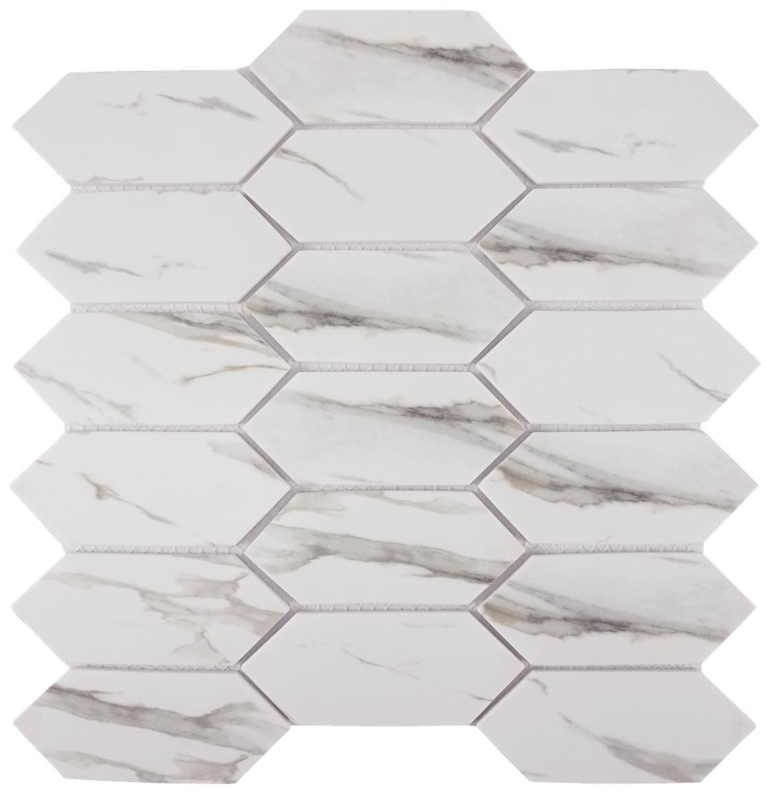 Recycled Glass Tile Calacatta Picket - Eco-Friendly Mosaic Backsplash for Kitchen & Bathroom - Sustainable Home Decor