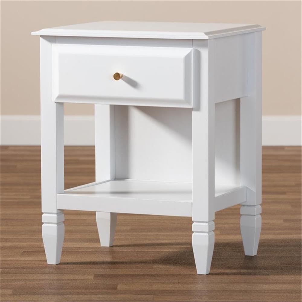 Baxton Studio Naomi Classic Transitional White Wood Nightstand with 1 Drawer - Perfect for Bedroom, Living Room & Guest Room Storage