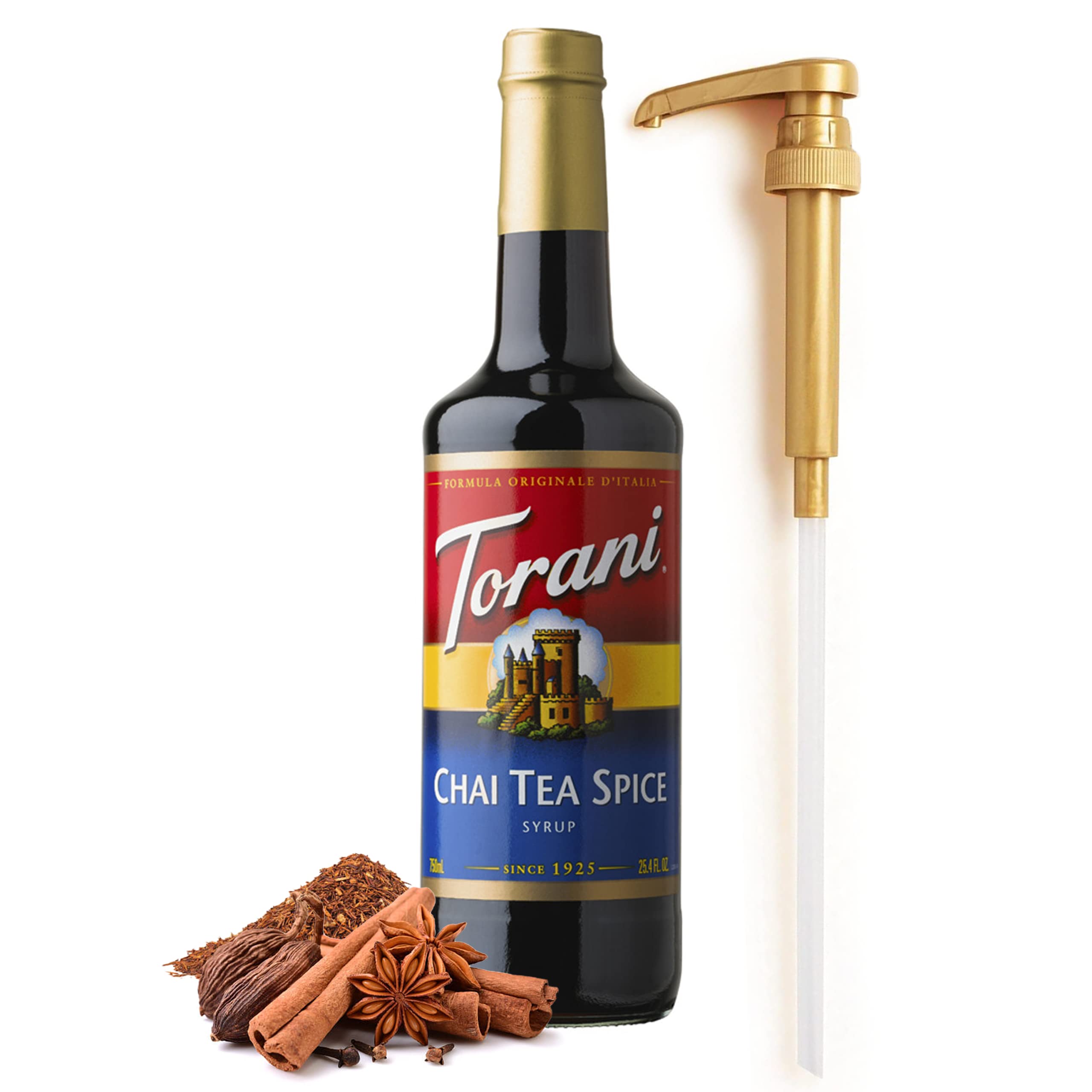 Premium Chai Tea Spice Syrup 25.4oz (750ml) - Barista-Grade Coffee Flavoring for Lattes, Iced Coffee & Cocktails - Includes Free Pump for Easy Dispensing - Perfect for Home Cafes & Coffee Shops