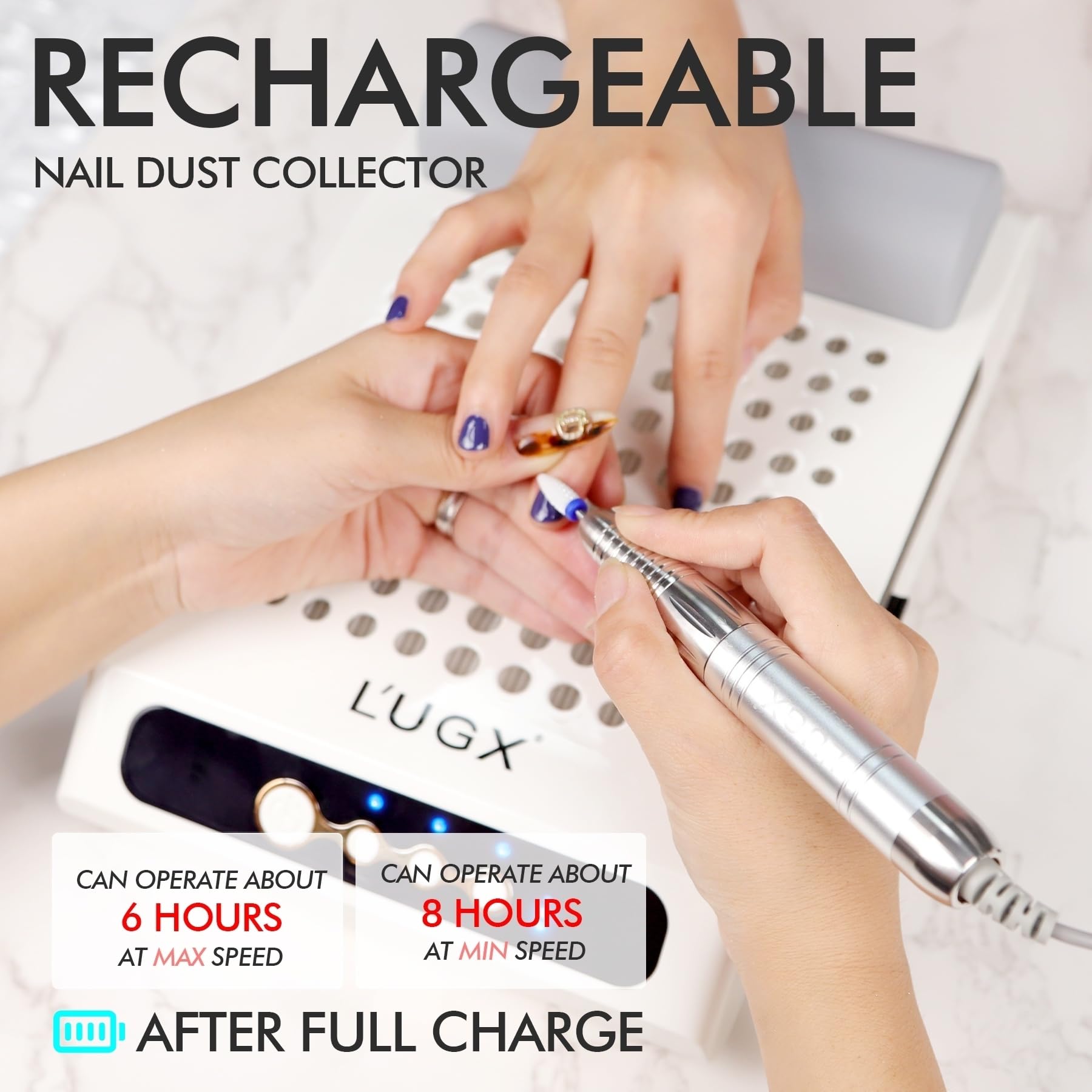 Professional Rechargeable Nail Dust Collector with UV/LED Nail Lamp - Portable Manicure Tool for Home & Salon Nail Art, Gel Polish Curing & Dust-Free Nail Care