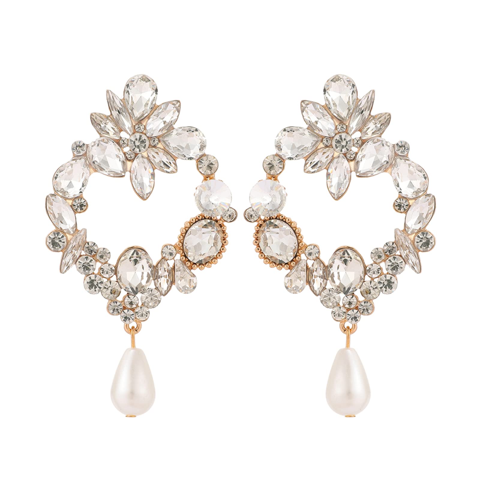 Hypoallergenic Crystal Earrings with Imitation Pearl Pendant & Flower Rhinestone Design - Elegant Fashion Jewelry for Women | Perfect for Parties, Weddings & Daily Wear