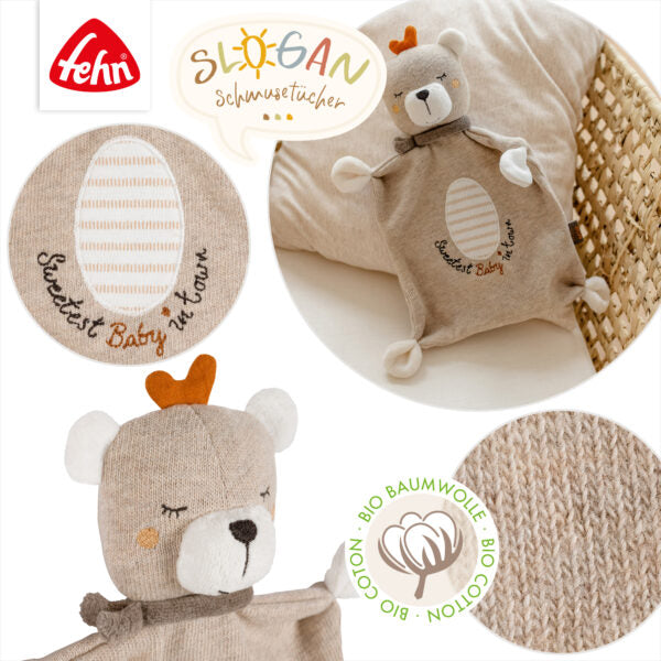 FehnNATUR Sweetest Baby Sensory Bear Comforter - Soft Plush Security Blanket for Newborns & Toddlers | Perfect for Soothing, Cuddling & Sleep Time Comfort