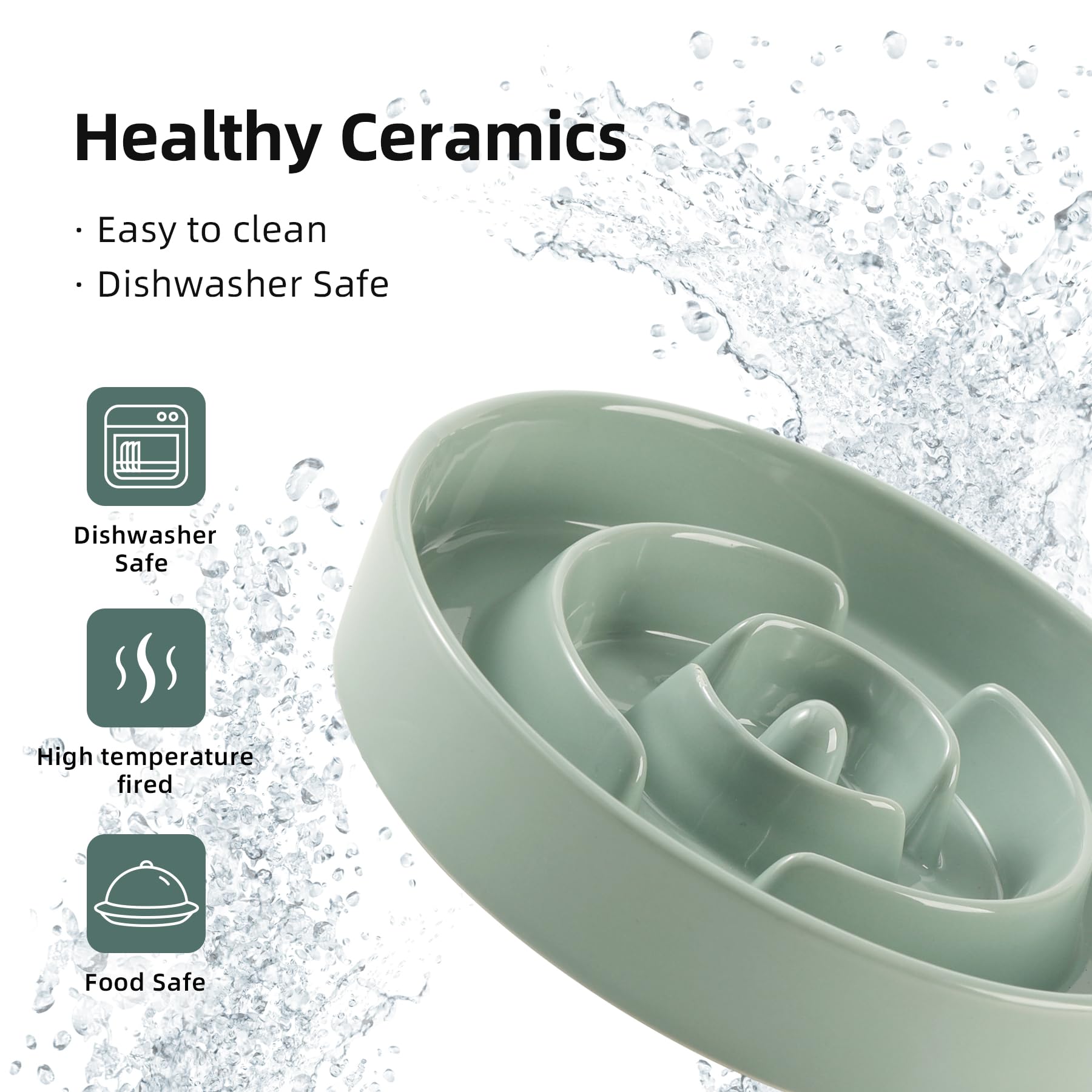 8.2 Inch Ceramic Slow Feeder Dog Bowl for Medium & Large Breeds - Anti-Gulping Puzzle Food Dish to Prevent Bloat & Choking - Light Green Pet Bowl for Healthy Eating - Perfect for Fast Eaters & Mealtime Enrichment