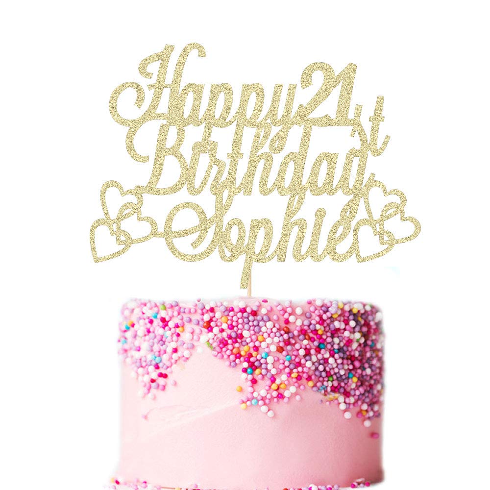 Custom Happy Birthday Cake Topper - Personalized Cake Decoration with Name & Age (16,18,21,40,60) | Double-Sided Glitter Card in Champagne Gold | Perfect for Birthday Parties, Anniversaries & Special Celebrations