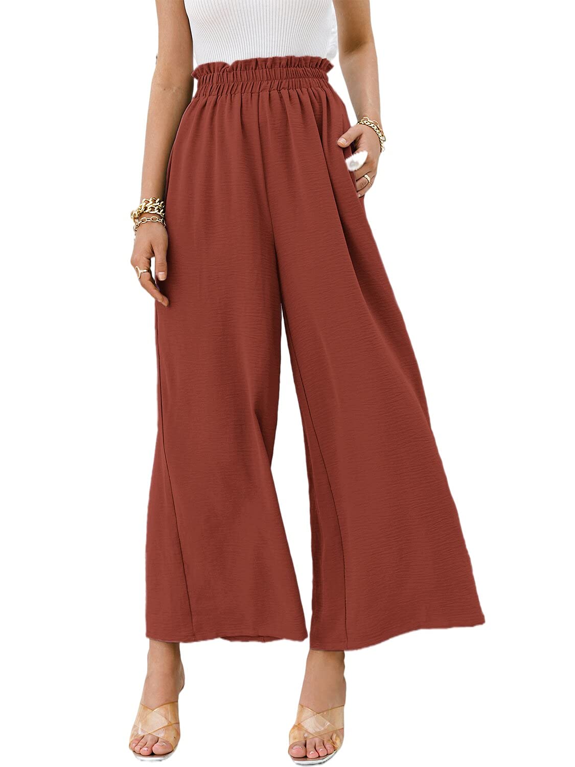 Eteviolet Boho High Waisted Pants for Women - Leopard Print Wide Leg Flowy Lounge Pants | Perfect for Casual Wear, Yoga, and Summer Outfits