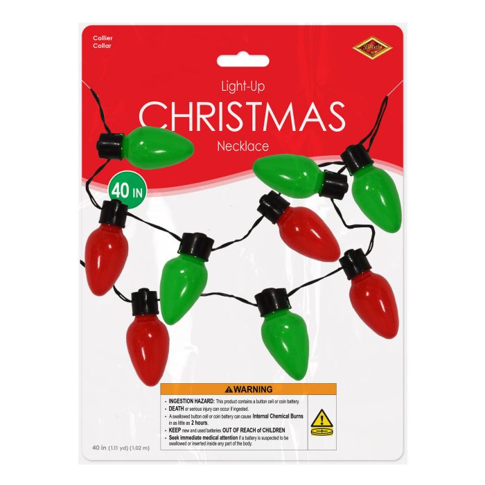 12 Pack Beistle LED Light Up Christmas Bulb Necklaces - Glow in the Dark Party Favors for Holiday Celebrations, Xmas Concerts & Festive Gatherings