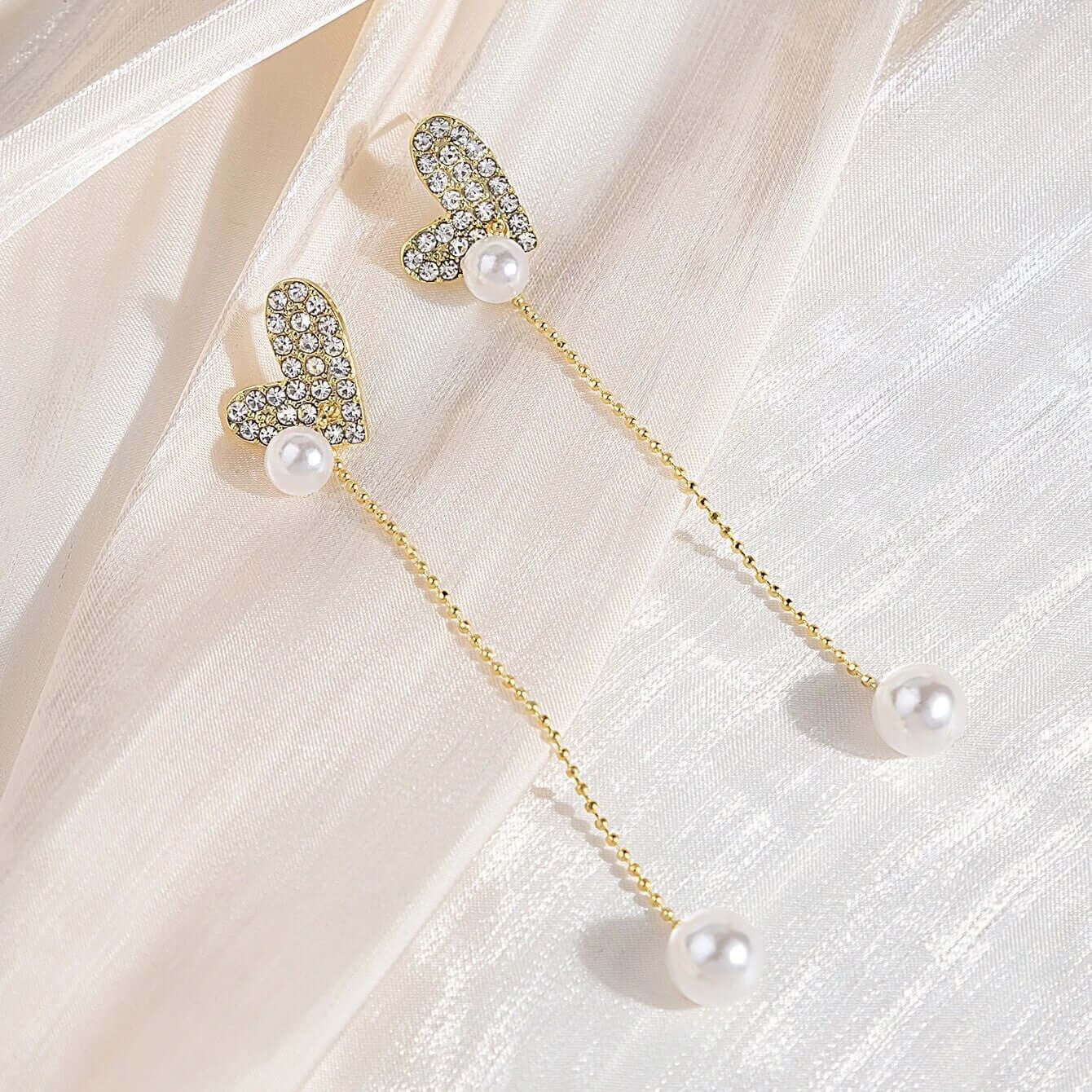Pearl Heart Tassel Drop Earrings for Women - Elegant Dangling Jewelry Gift for Valentine's Day, Anniversary & Special Occasions | A7430