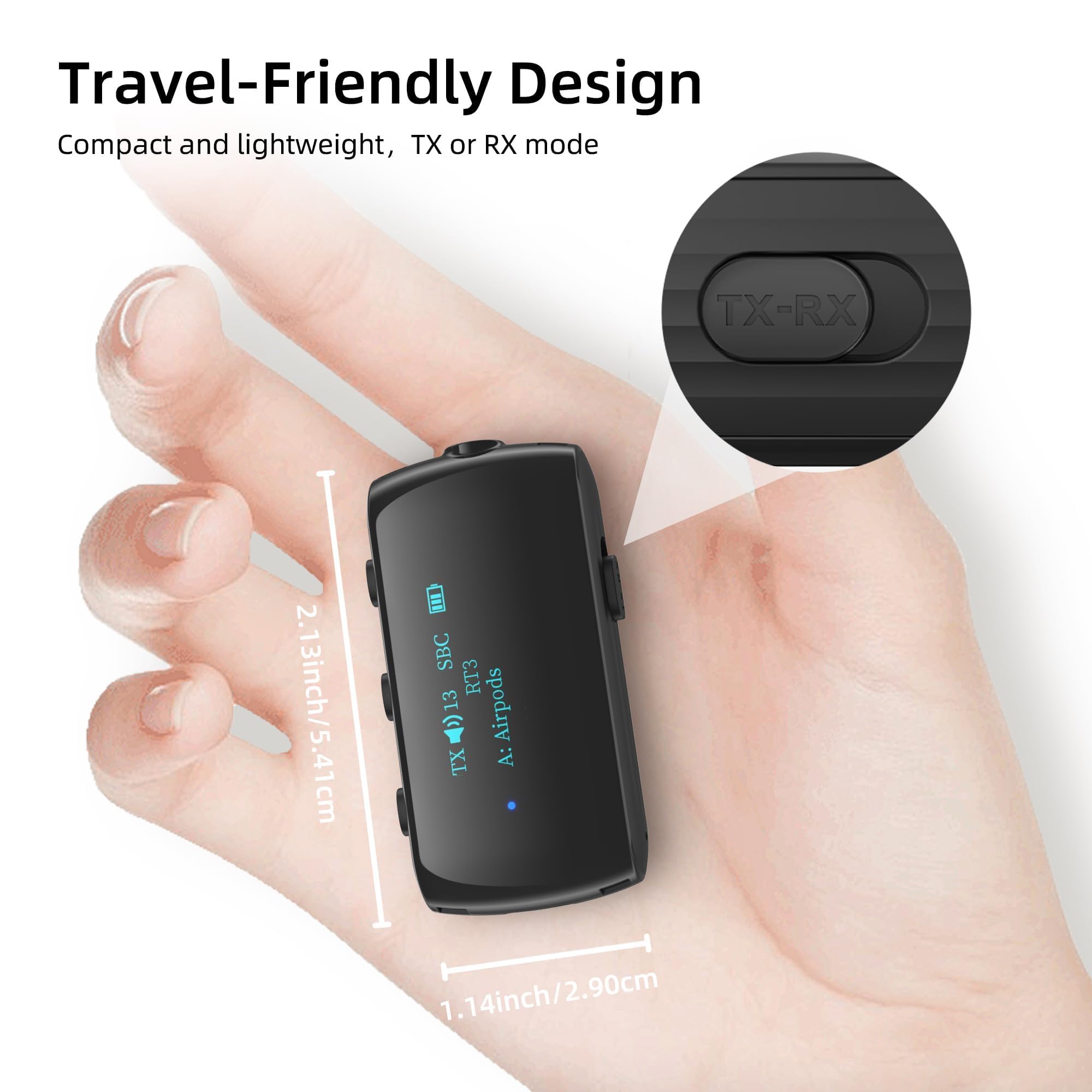 Wireless Bluetooth 5.2 Transmitter & Receiver for AirPods & Headphones - Dual Audio for 2 Devices - 3.5mm Audio Adapter for Airplane, TV, Gym, Car & Home Stereo with Built-in Mic | Perfect for Travel, Workouts & Home Entertainment