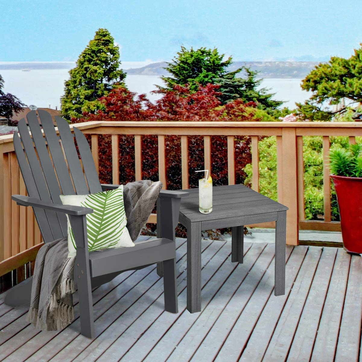 Premium Acacia Wood Adirondack Chair - Heavy Duty 350 lbs Weight Capacity, Weather-Resistant Outdoor Lounge Chair for Patio, Garden, Poolside, Deck & Fire Pit - Perfect for Relaxing in Backyard, Balcony or Lakeside (Gray)