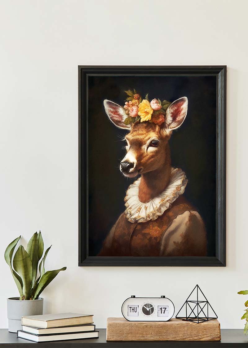 Deer Lady Portrait Print - Elegant Wall Art Decor for Living Room, Bedroom & Office - Nature Inspired Home Decor