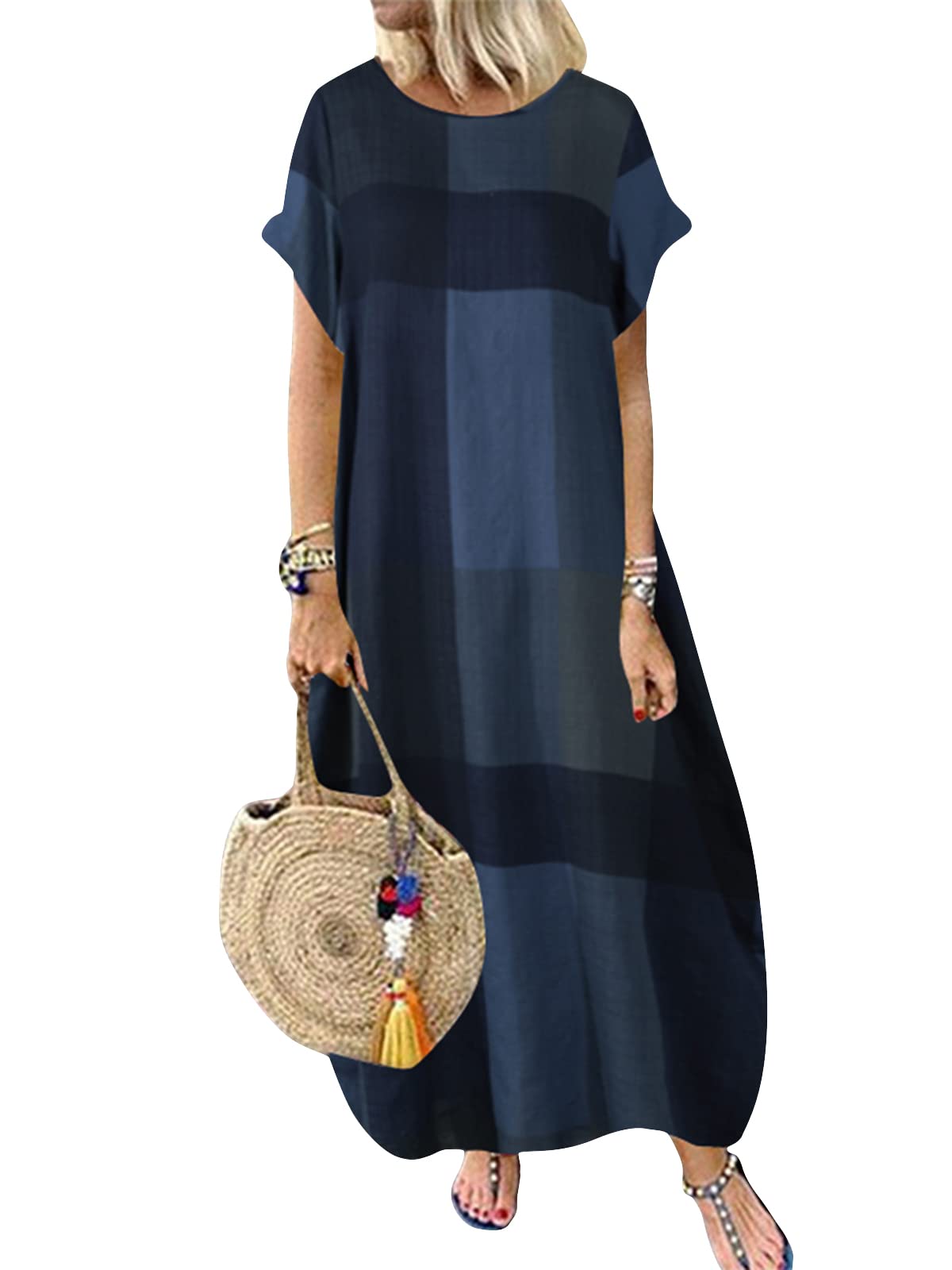 Zanzea Women's Floral Print Maxi Dress - Short Sleeve Casual & Party Dress for Fall | Perfect for Beach Vacations, Date Nights & Summer Weddings