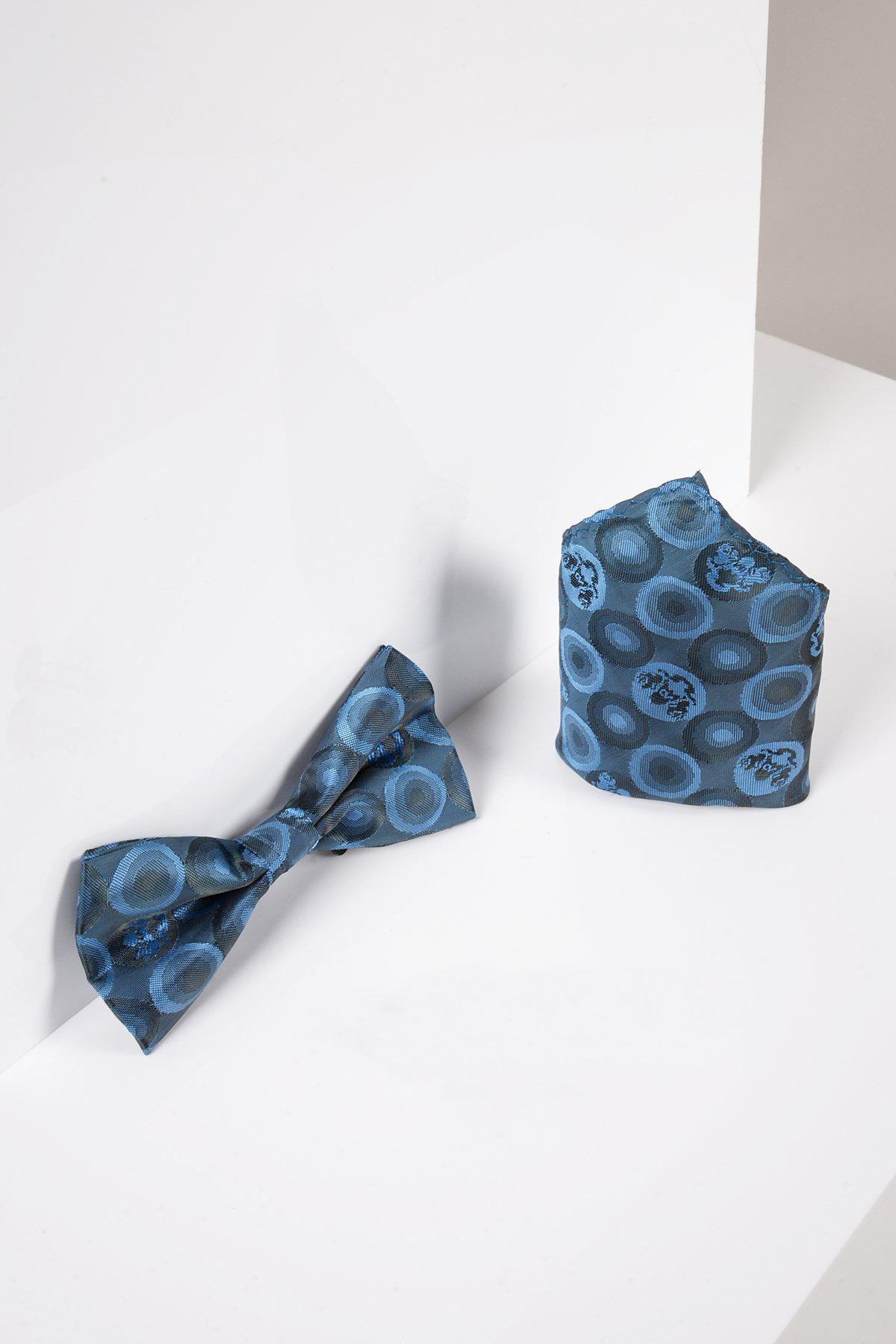 Sky Teal Bubble Print Bow Tie & Pocket Square Set for Men - Formal & Wedding Accessories - Perfect for Prom, Tuxedo & Special Occasions