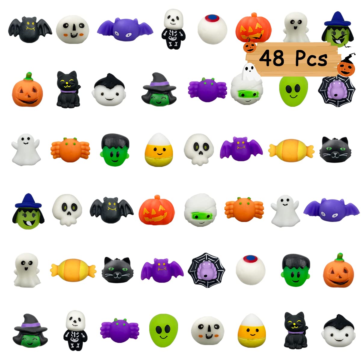 48 Pack Halloween Mochi Squishy Toys for Kids - Cute Kawaii Squishies Party Favors, Trick or Treat Bags, Classroom Prizes & Goodie Gifts (Pinkiwine) - Perfect for Halloween Parties, School Events & Trick-or-Treating Fun