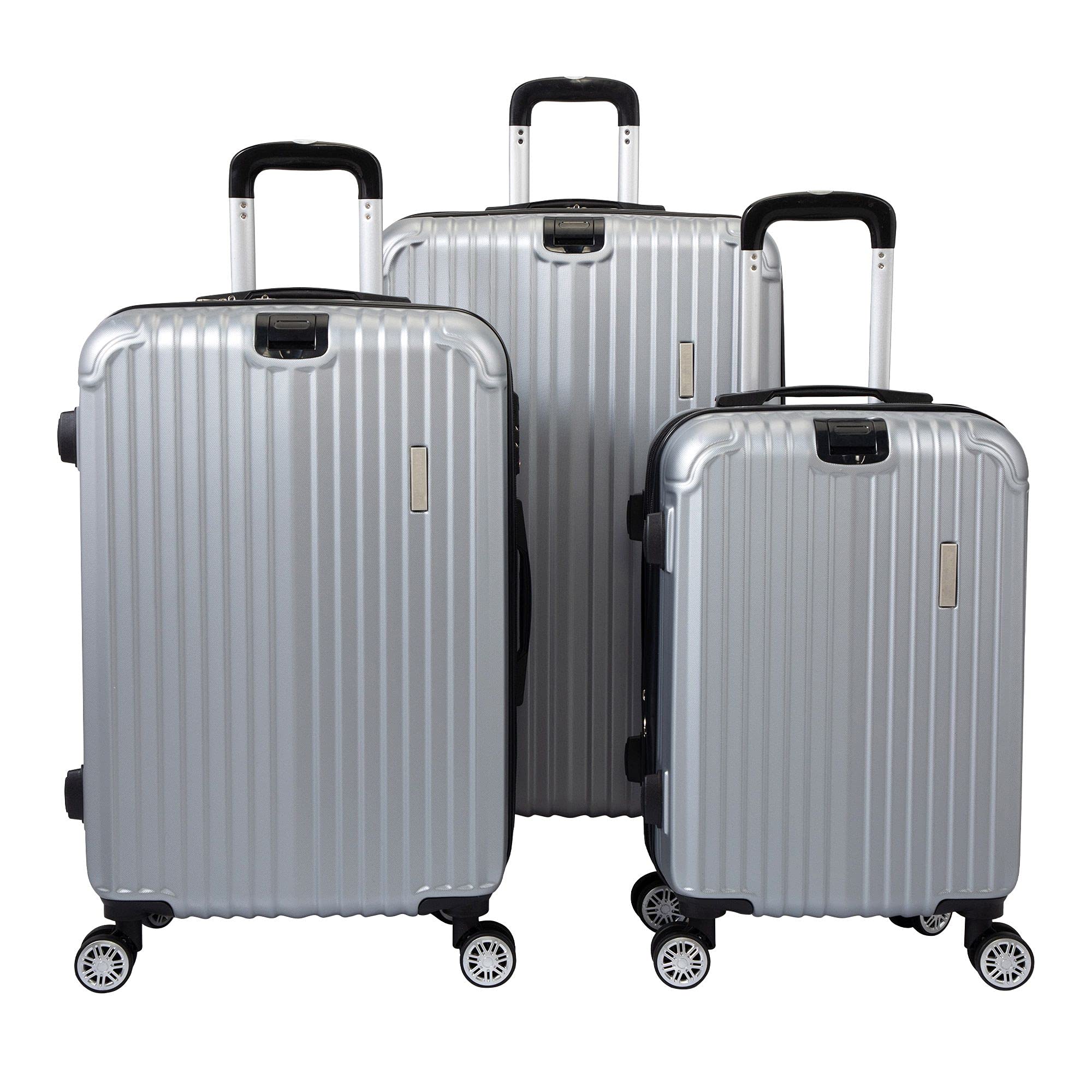 3-Piece ABS Hardside Expandable Luggage Set with Spinner Wheels & TSA Lock - Lightweight Hardshell Suitcases (20/24/28 Inches, Silver) - Perfect for International Travel, Business Trips & Family Vacations