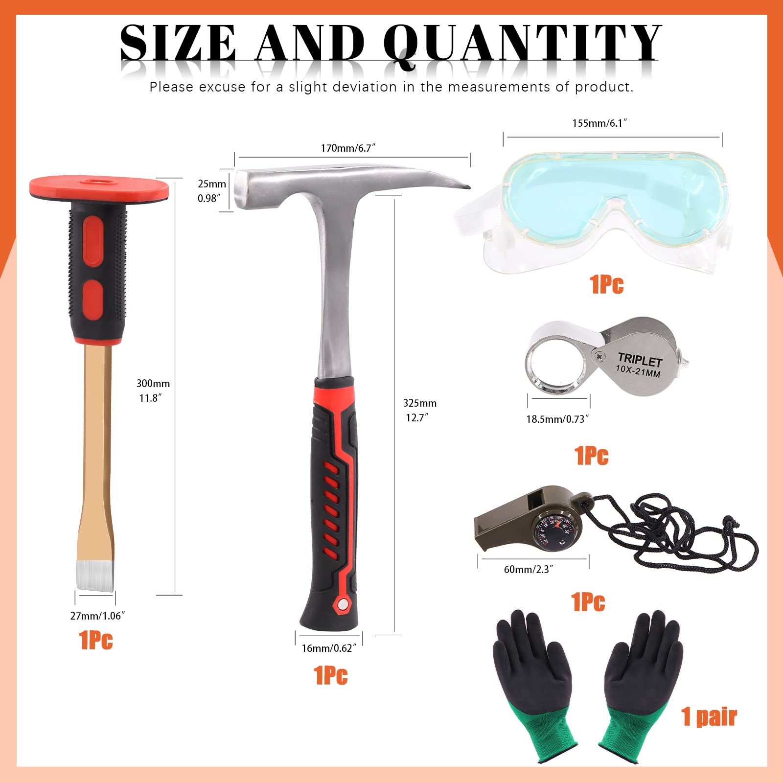 Premium 6-Piece Geology Rock Hammer & Chisel Kit - 30oz Hammer, 12