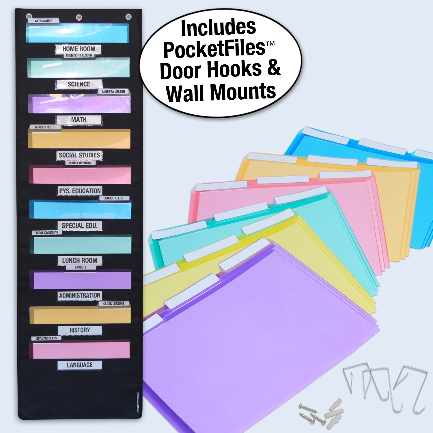 Ultimate Office WalMaster Heavy Duty 10-Pocket Wall Chart Filing System with Label Holders - Wall File Organizer for Classroom, Office & Home - Includes PocketFiles, Wall Mounting Hardware & Door Hooks - Perfect for Document Organization, Teacher Supplies & Home Office Storage