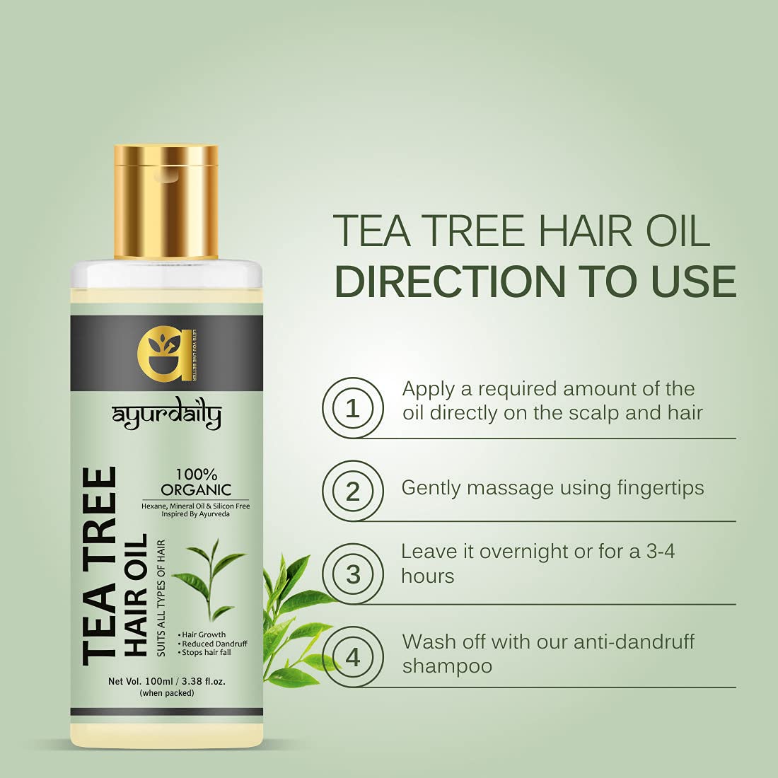 Organic Tea Tree Oil for Hair & Skin Care - 100% Pure Natural Essential Oil for Acne, Dandruff, Scalp Treatment - 100ml (Pack of 2) - Perfect for Aromatherapy, DIY Beauty Products & Home Remedies