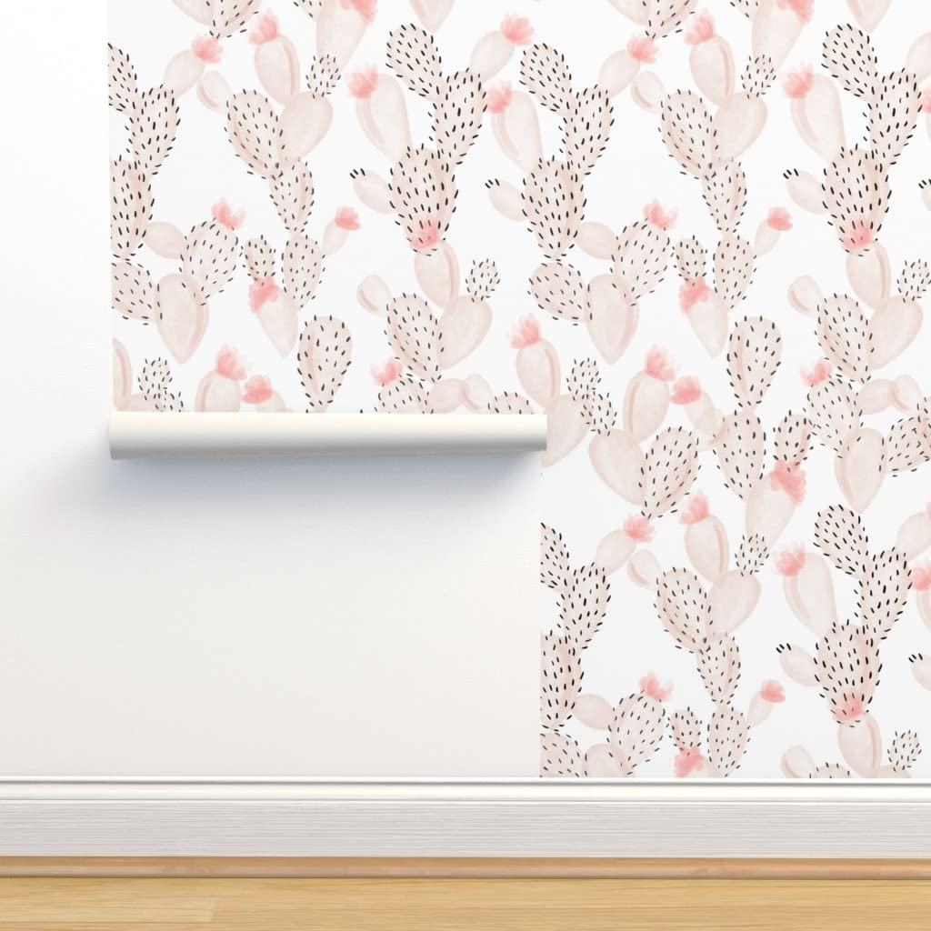 Blush Paddle Cactus Peel & Stick Wallpaper Swatch - Pink Watercolor Boho Southwestern Removable Wallpaper for Bedroom, Nursery & Home Decor | Spoonflower