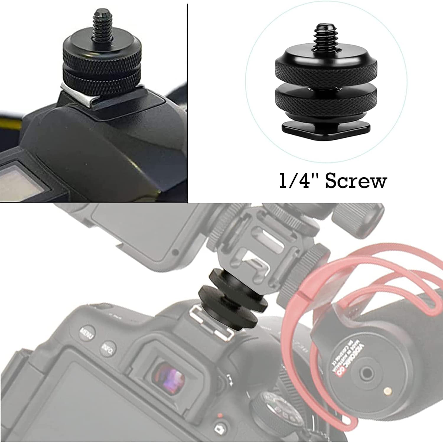 Hot Shoe Adapter for DSLR & Camcorder Cameras - 1/4 Inch Thread Screw Mount - Compatible with Canon, Nikon, Sony - Perfect for Vlogging, Photography & Video Shooting