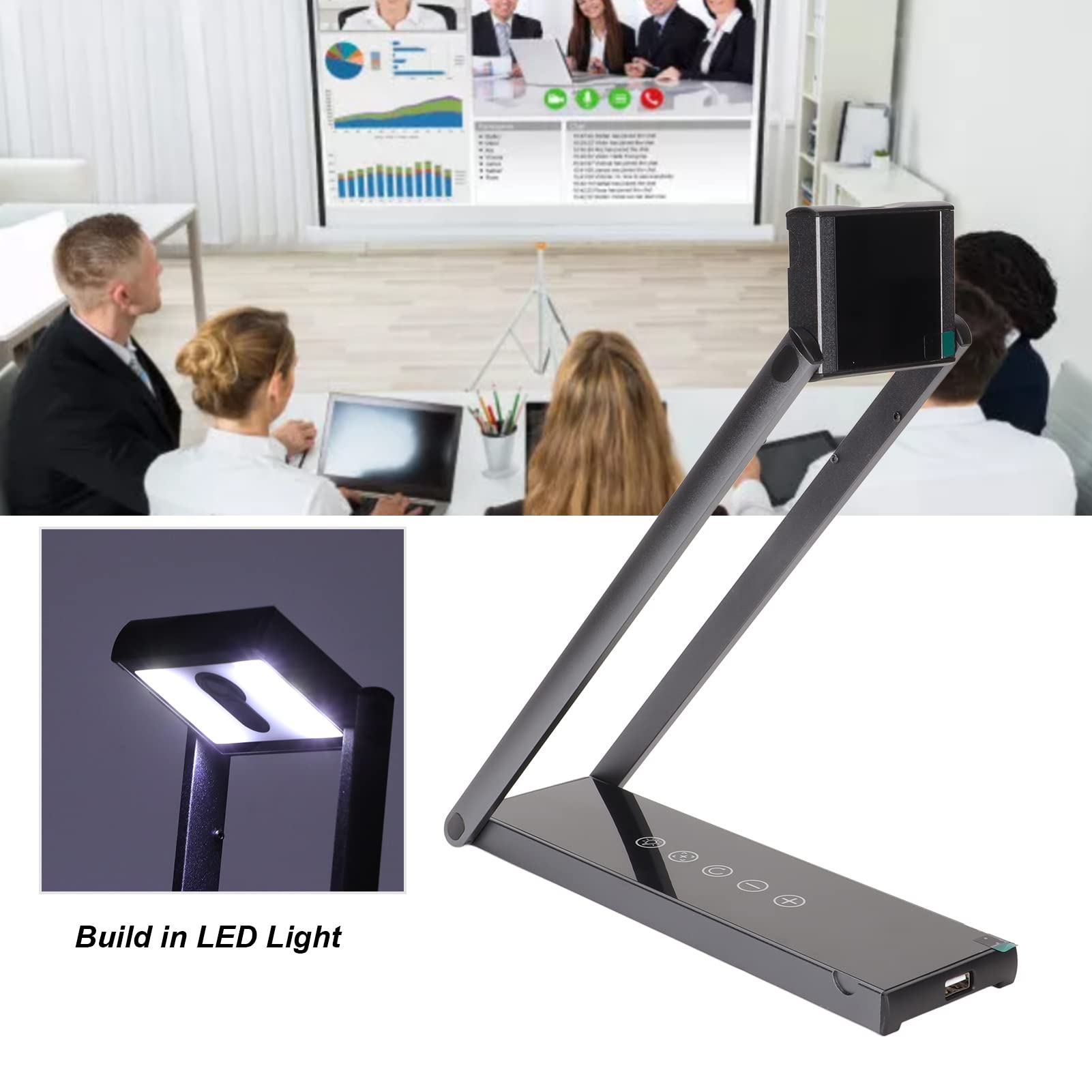 2 in 1 13MP 4K A3 Document Scanner & Webcam with 6 LED Lights - Foldable USB Document Camera for Online Teaching, Live Streaming, Remote Work & Picture Scanning | Brightness Adjustment & Portable Design