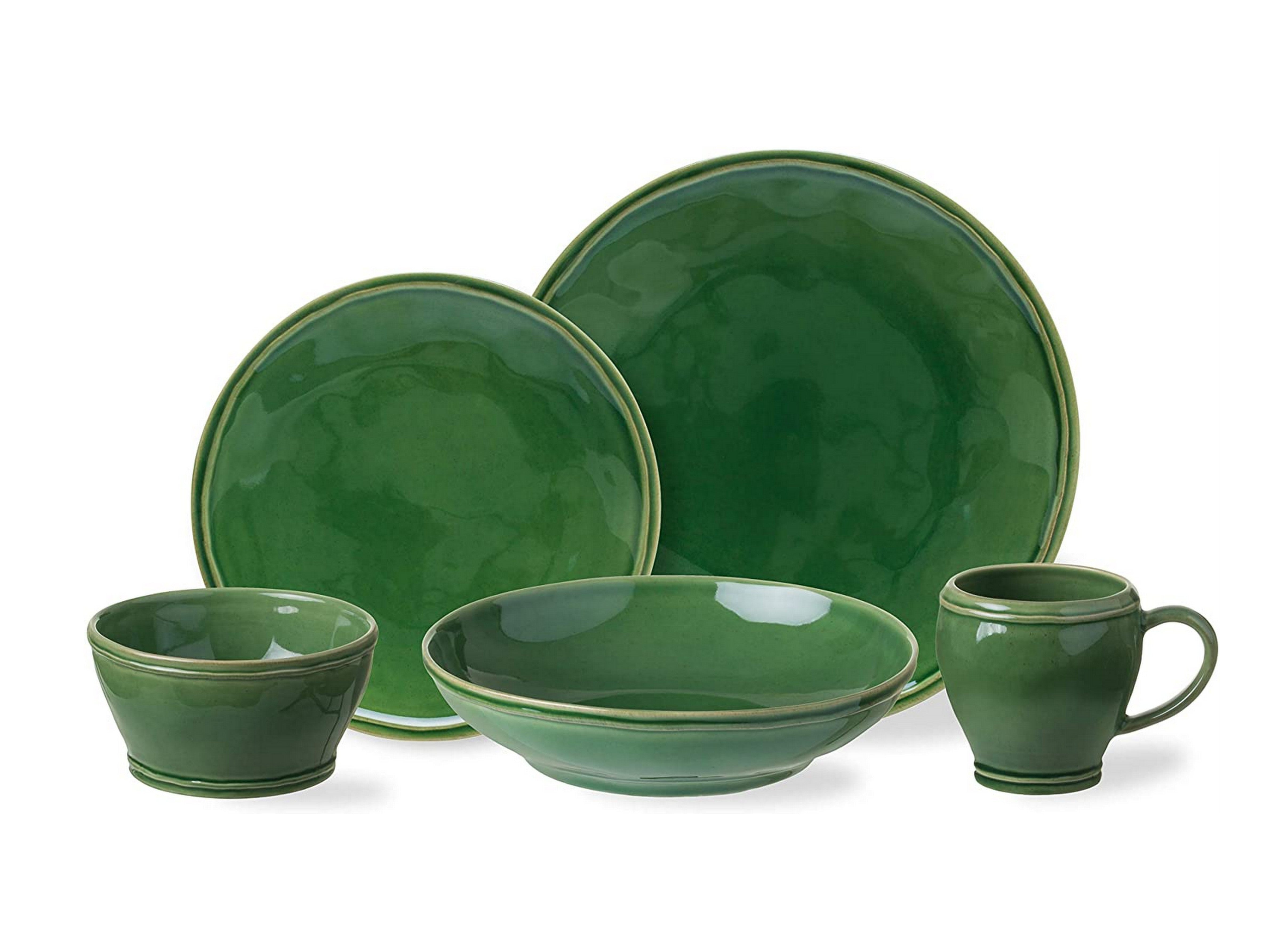 Casafina Stoneware Ceramic Dinner Plate Set - 5-Piece Dinnerware Set for 1 (Forest Green) | Elegant Stoneware Plates, Bowls & Mugs | Perfect for Everyday Dining, Family Gatherings & Dinner Parties