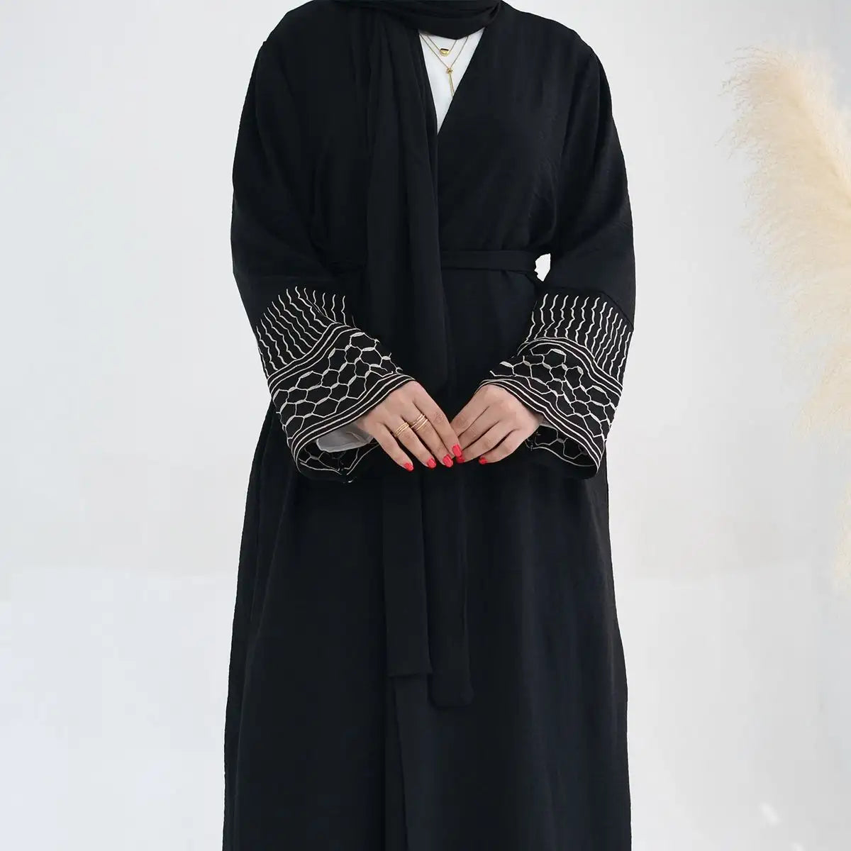 Elegant Muslim Women's Embroidered Open Abaya Dress with Sleeve - Modest Islamic Fashion for Prayer, Hijab Outfits & Special Occasions