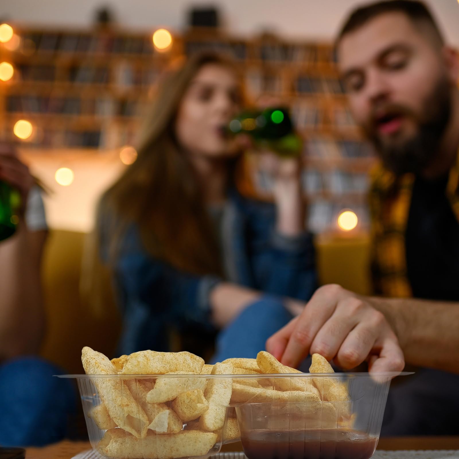 50-Pack Disposable 12oz Plastic Nacho Trays with Chip & Dip Compartments - 6x5 Inch Clear Snack Containers for Parties, Movie Nights, Kids Snacks & Game Day Gatherings (50 Count)