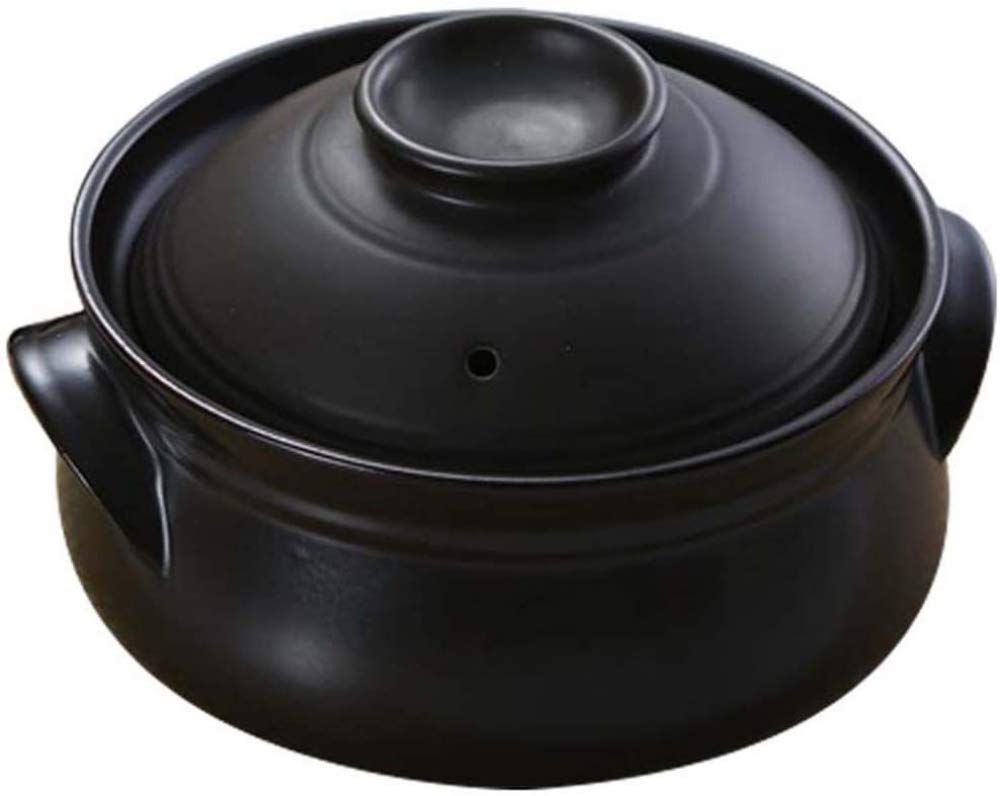 Round Ceramic Casserole Dish with Double Handles - 7x7x4 Inch Black Heat-Resistant Earthen Pot for Oven, Stovetop & Open Fire Cooking - Perfect for Soups, Stews & Casseroles - Durable Ceramic Cookware for Home & Restaurant Use