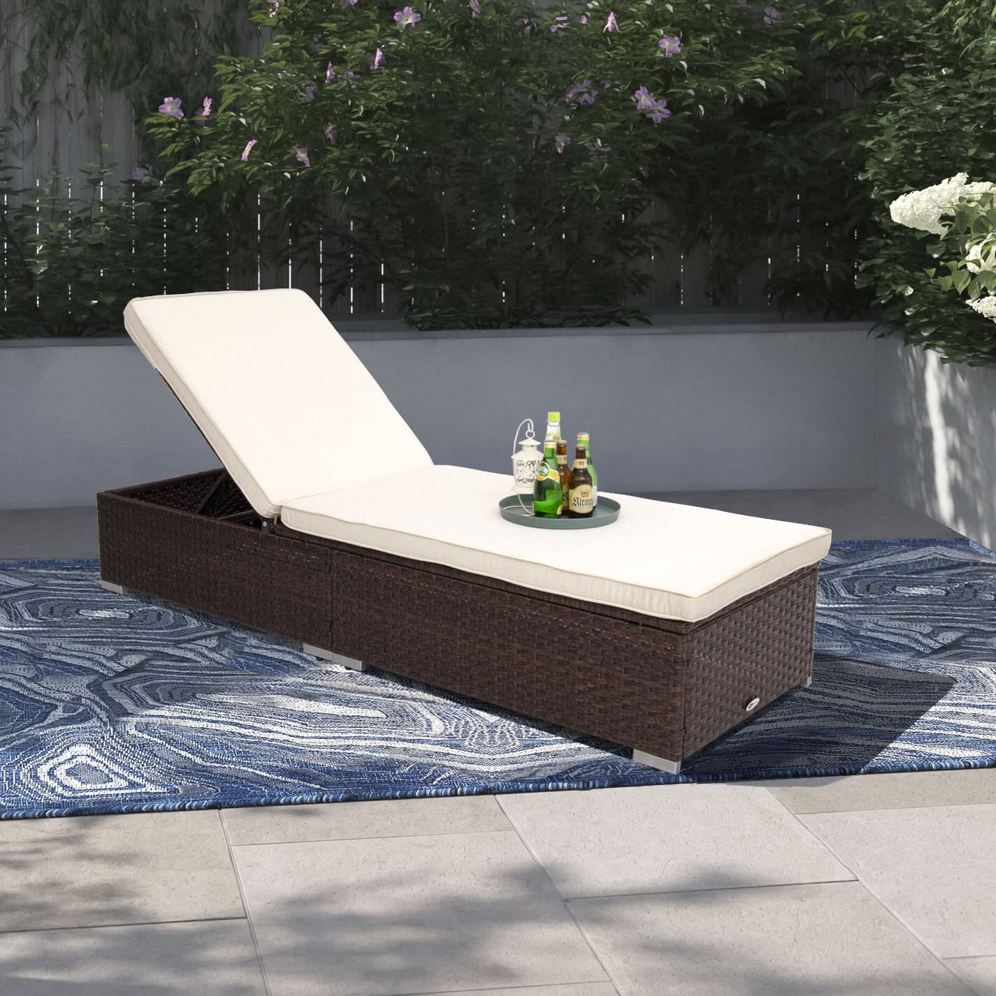 DIMAR GARDEN Outdoor Chaise Lounge Chair - Wicker Poolside Recliner with Cushion - Mixed Brown Patio Furniture for Backyard, Garden & Beach Relaxation