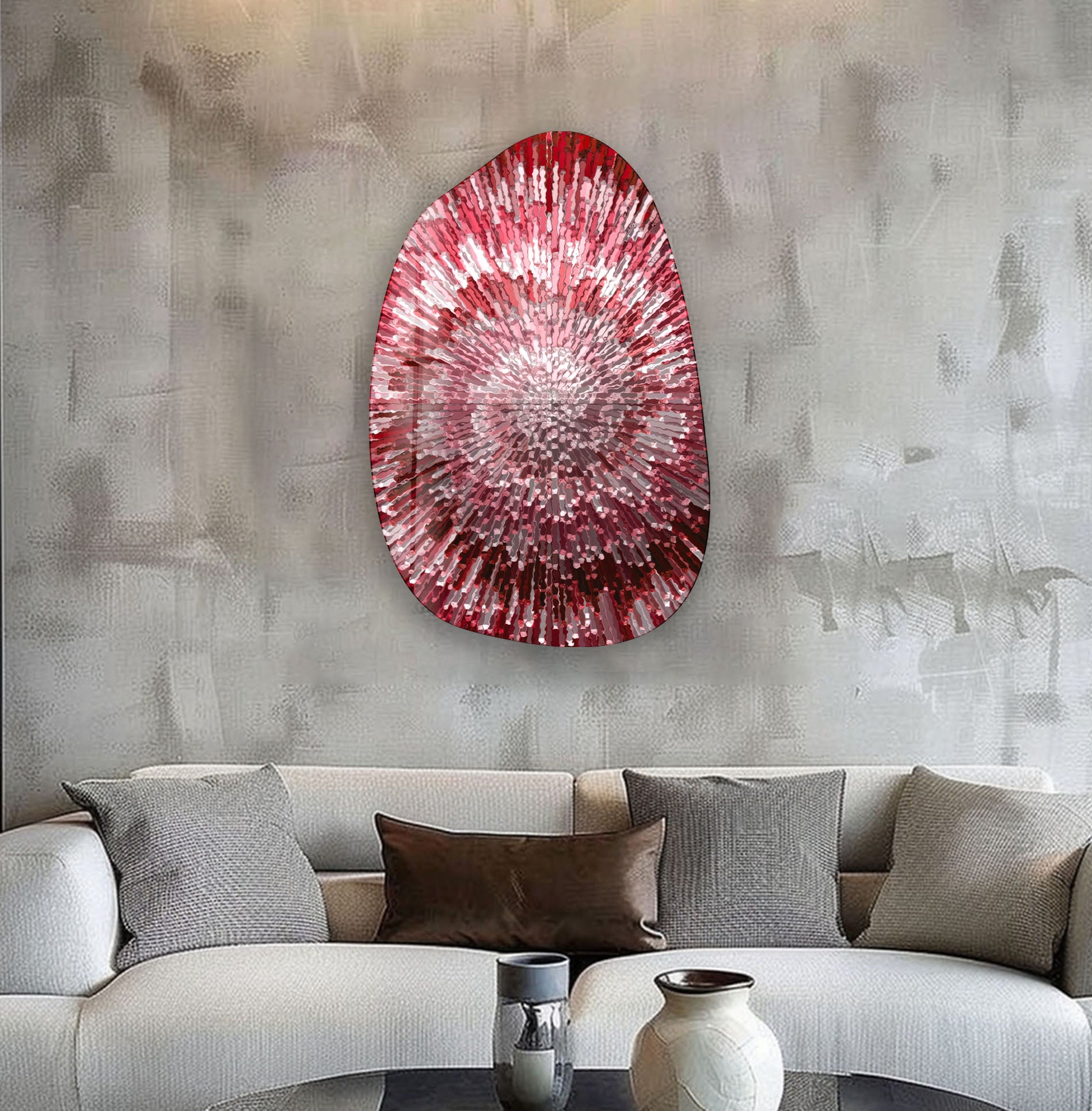 Abstract Red Lines Aesthetic Glass Wall Art - Modern Home Decor for Living Room, Bedroom & Office - Shatterproof Tempered Glass Hanging Artwork