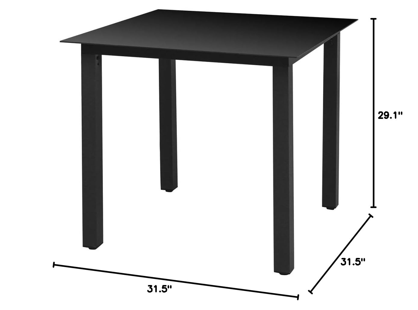 Black Aluminum and Glass Square Garden Table 31.5