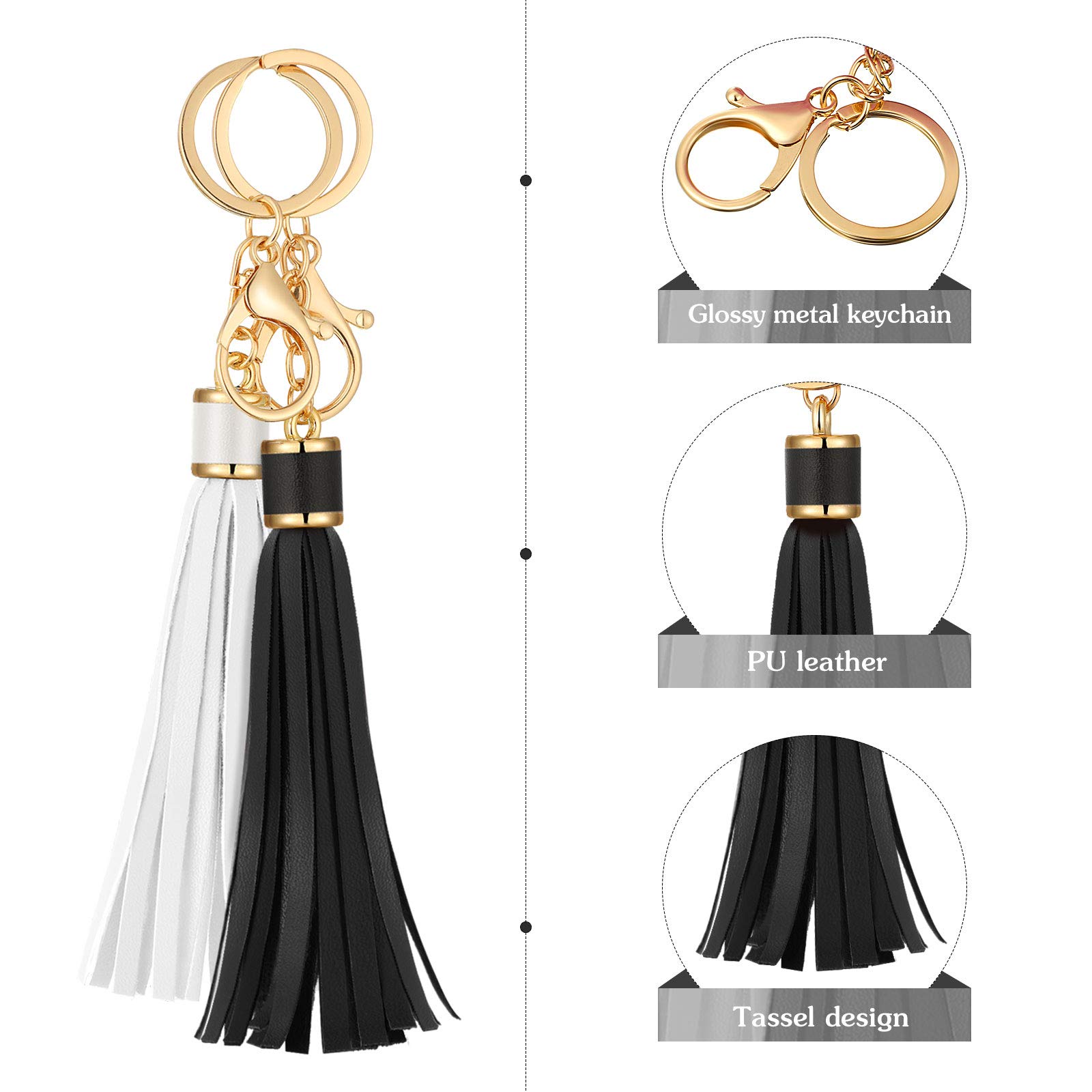 Hicarer Women's PU Leather Tassel Keychain - Circle Key Ring with Lobster Clasp, Bulk Lanyard Key Holder for Purse, Bag & Key Organization (Set of 12) - Perfect for Gifts, Party Favors & Everyday Use