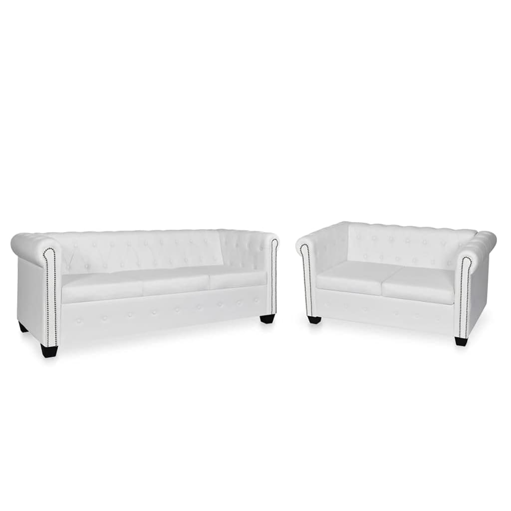 vidaXL Chesterfield Leather Sofa Set - White Faux Leather Loveseat & Sectional Couch for Living Room | Elegant Home Furniture for Conversation Areas & Lounge Spaces