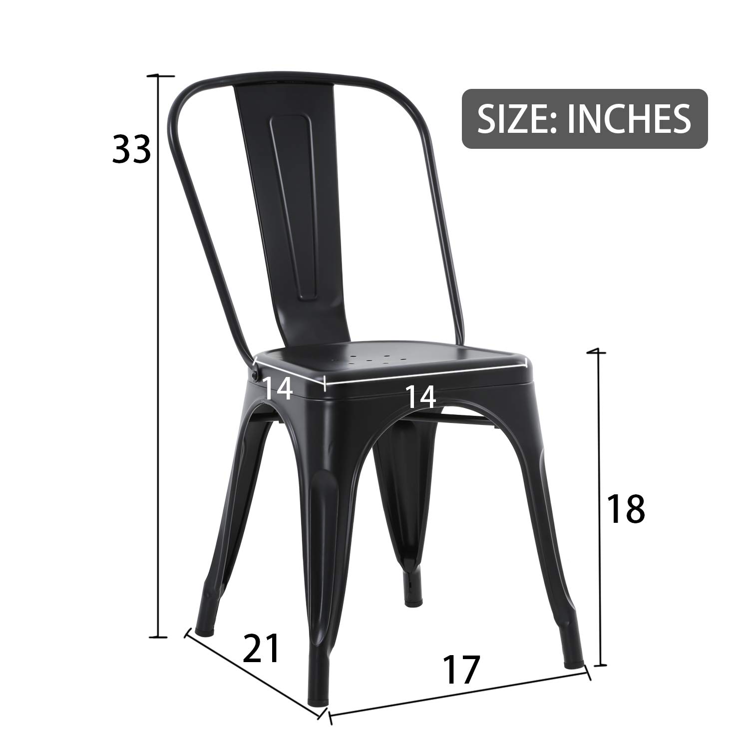 HCB 4-Pack Metal Dining Chairs - Heavy Duty 330 LBS Capacity Stackable Indoor/Outdoor Kitchen & Patio Chairs with Back Support - Perfect for Restaurants, Cafes, and Home Dining (Black)