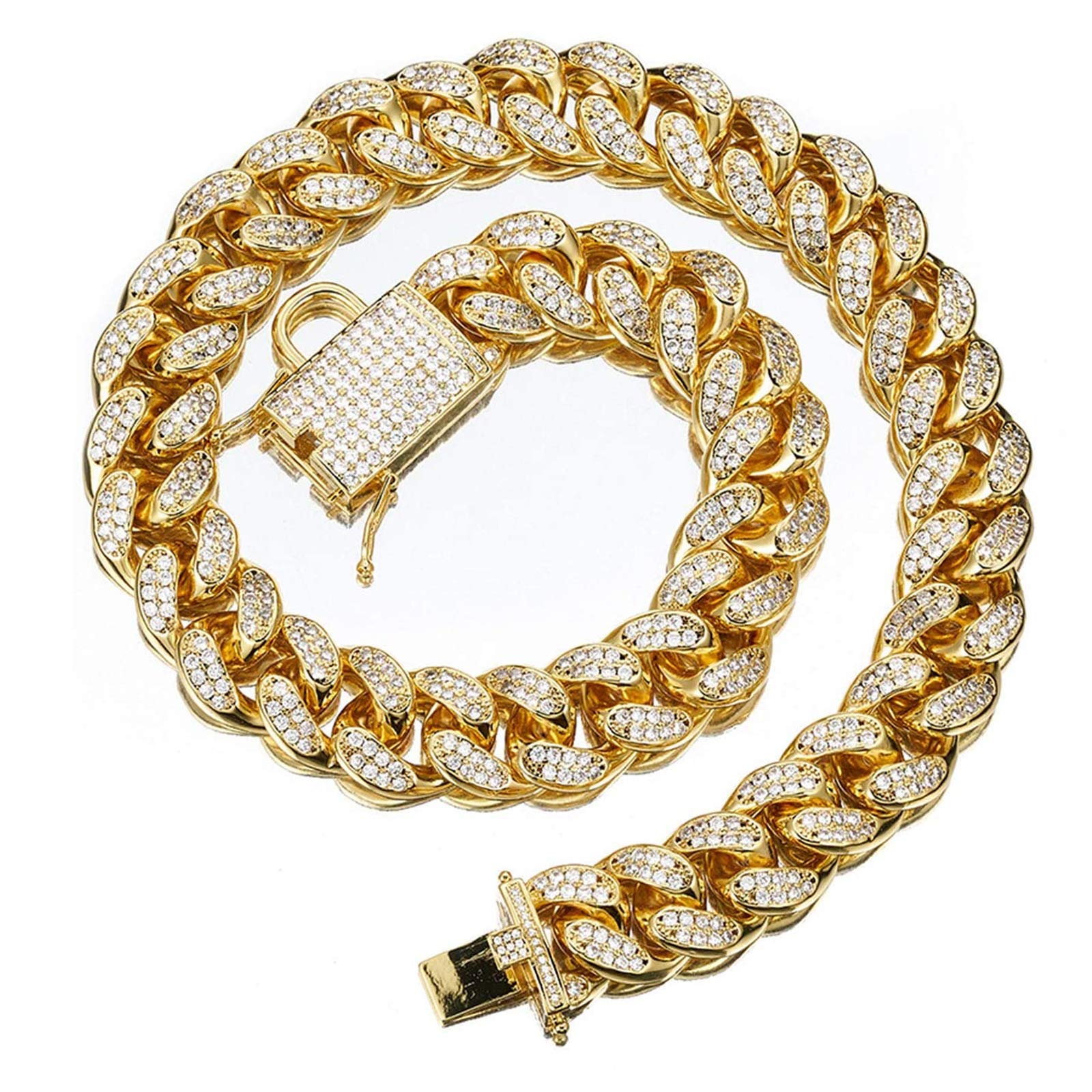 Personalized Dog Collar with Diamond - 18mm Stainless Steel Cuban Link Chain for Small, Medium & Large Dogs (Gold, 34inch) - Durable Pet Accessory for Daily Walks, Training & Fashion