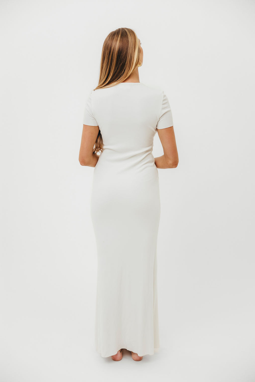 The Charlie Ribbed Maxi Dress - Bump Friendly Maternity Dress in White | Perfect for Pregnancy, Nursing, and Special Occasions
