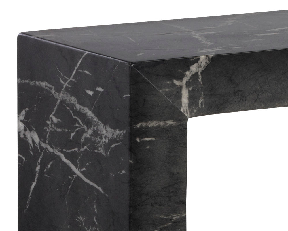 Modern Axle Console Table with Marble-Look Top - Black Finish for Entryway, Living Room, or Hallway Decor