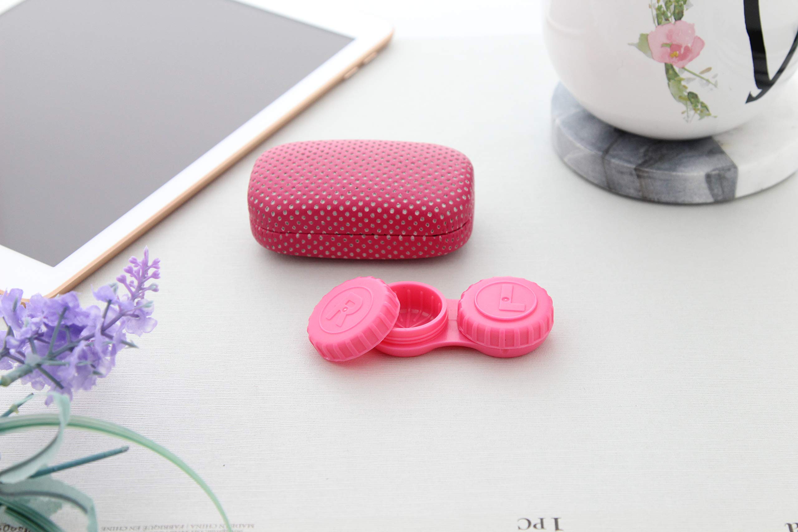 Ron's Optical Hard Mod Pink Polka Dot Contact Lens Case with Mirror for Travel