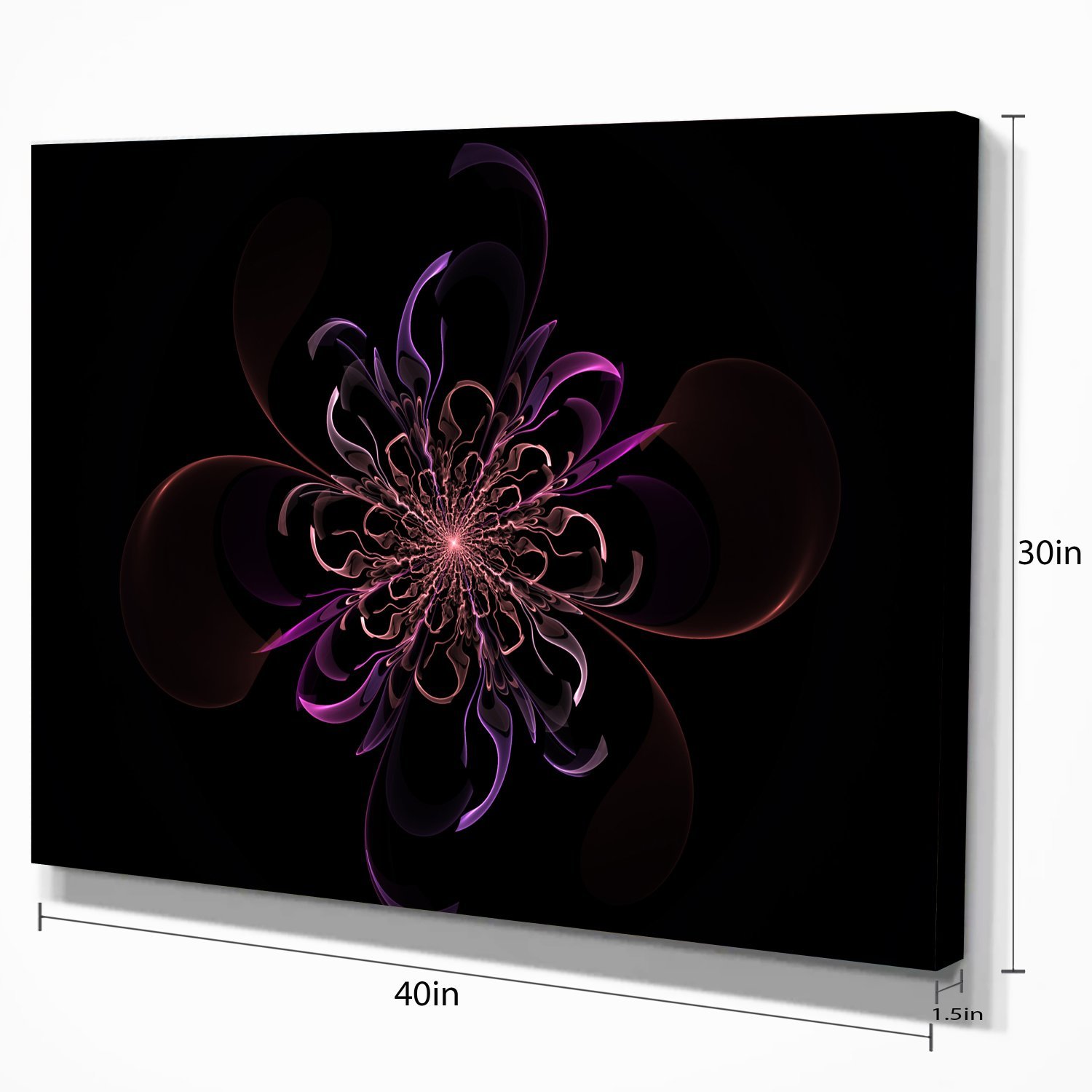 Pink Rounded Fractal Flower Black Floral Canvas Art Print - Modern Wall Decor for Living Room, Bedroom & Office