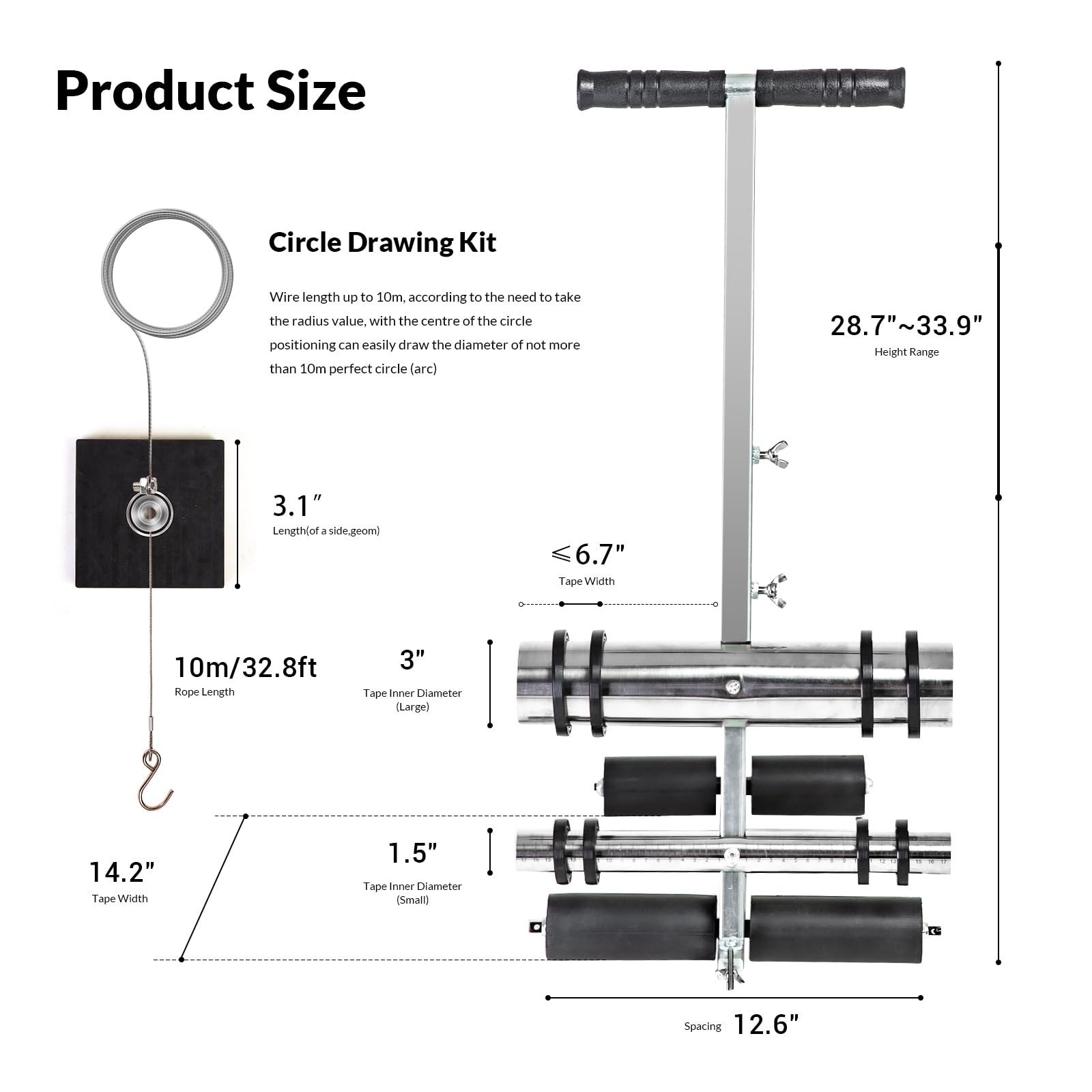 Professional Court Line Tape Machine with Drawing Circle Kit - Parking Lot Striping Machine for Driveway, Asphalt, Concrete, Basketball & Pickleball Courts - Perfect for Road Warning Markings and Sports Field Maintenance