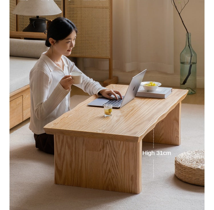 Handcrafted Live Edge Tea Table - Solid Oak & Birch Wood - Rustic Modern Coffee Table for Living Room, Lounge, or Office Decor