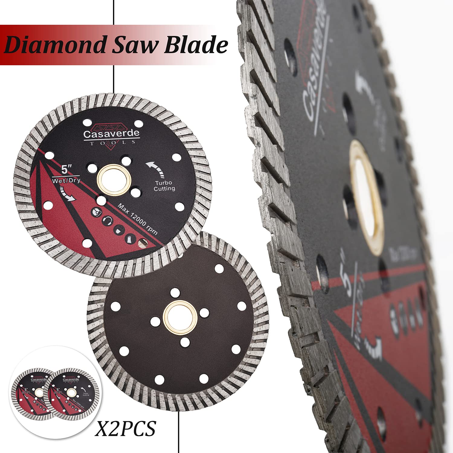 **Casaverde 2-Pack 5-Inch Diamond Turbo Blade for Cutting Granite, Marble, Concrete – Perfect for Tile, Stone, and Masonry Work**