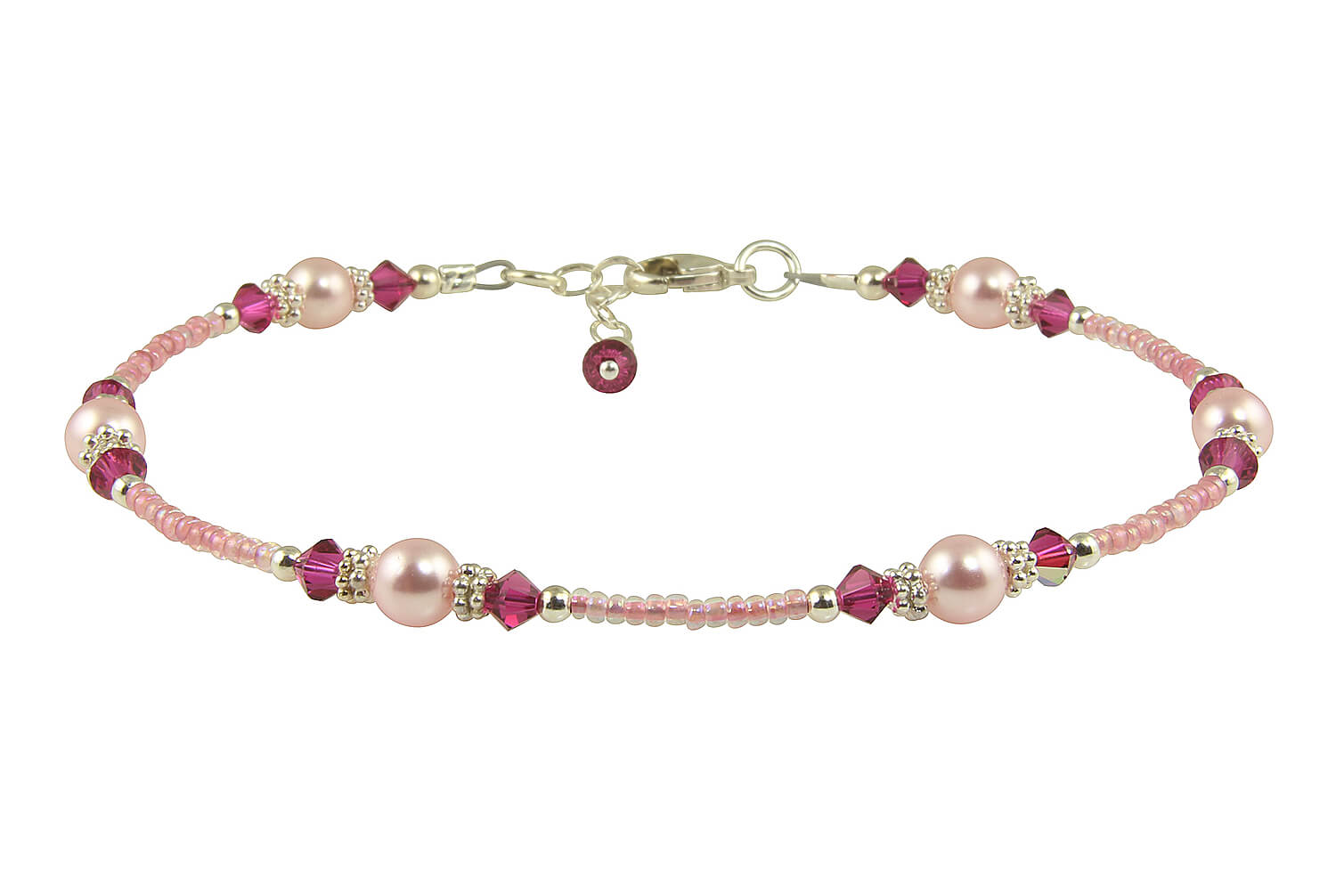 Fuchsia Pink Rose Crystal Pearl Anklet - Elegant Adjustable Ankle Bracelet for Women | Perfect for Beach, Wedding & Boho Fashion Accessories